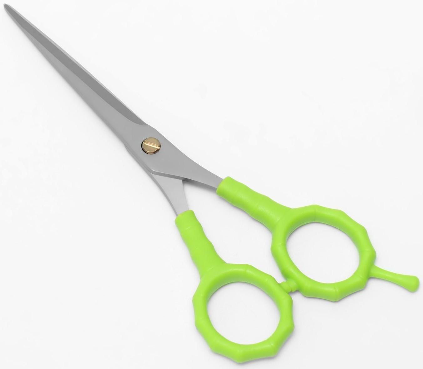 Ножницы парикмахерские с упором, лезвие — 7 см, цвет салатовый/серебристый