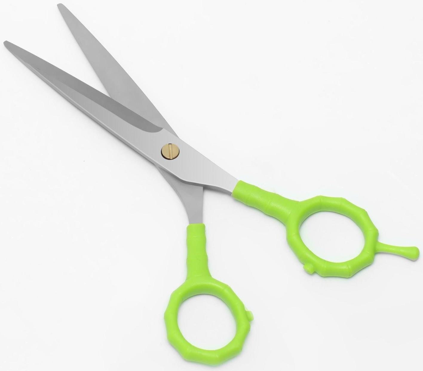 Ножницы парикмахерские с упором, лезвие — 7 см, цвет салатовый/серебристый