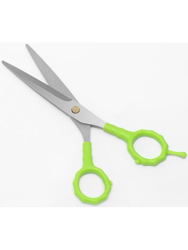 Ножницы парикмахерские с упором, лезвие — 7 см, цвет салатовый/серебристый