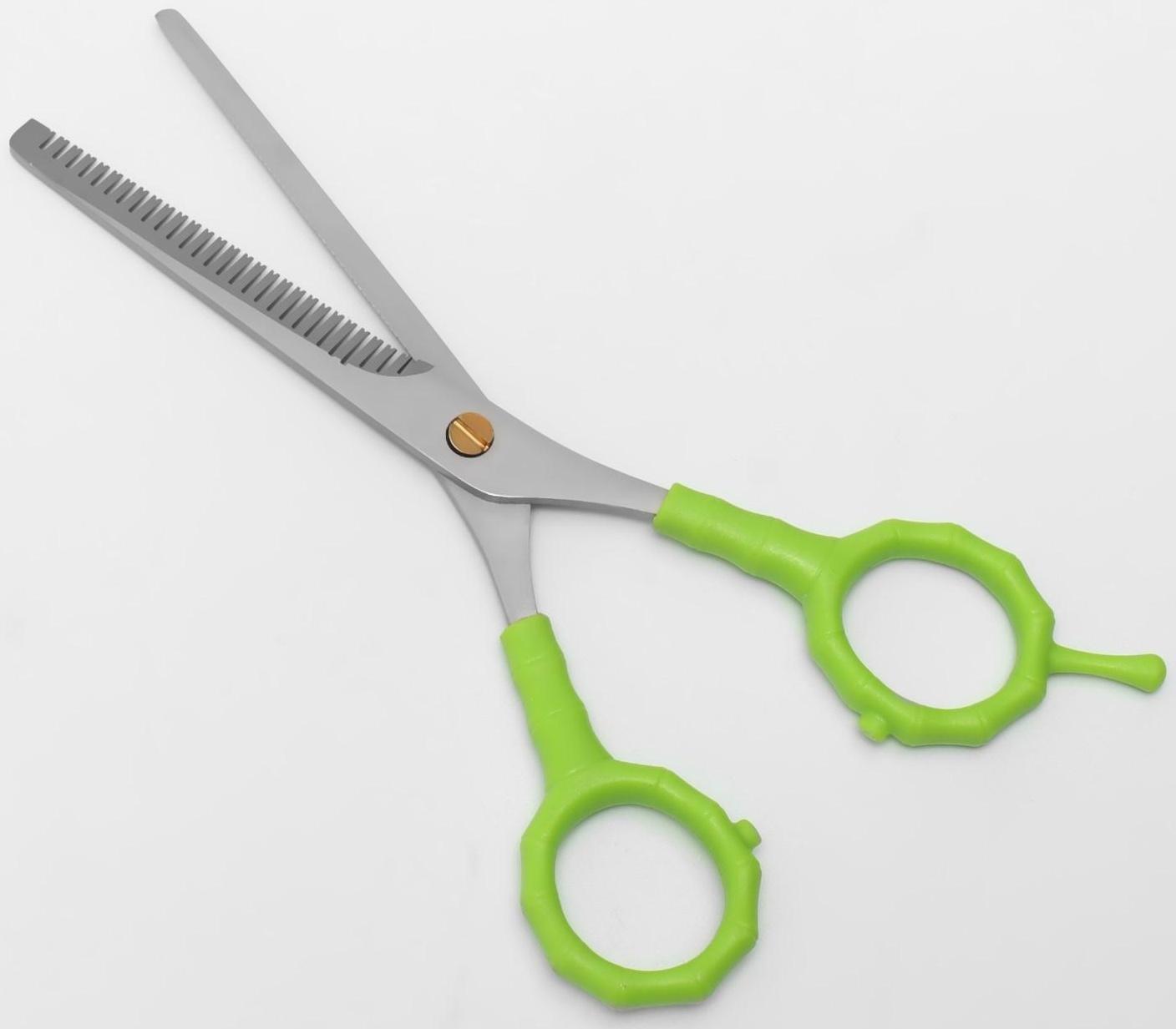 Ножницы филировочные с упором, лезвие 7 см, цвет салатовый/серебристый