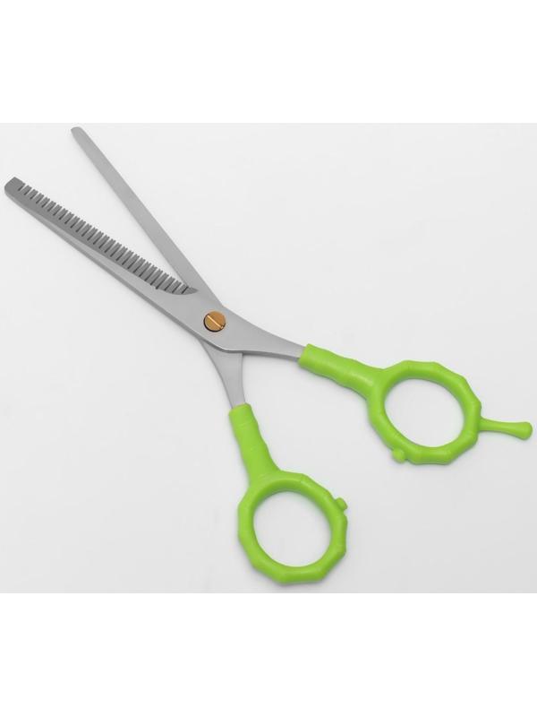 Ножницы филировочные с упором, лезвие 7 см, цвет салатовый/серебристый