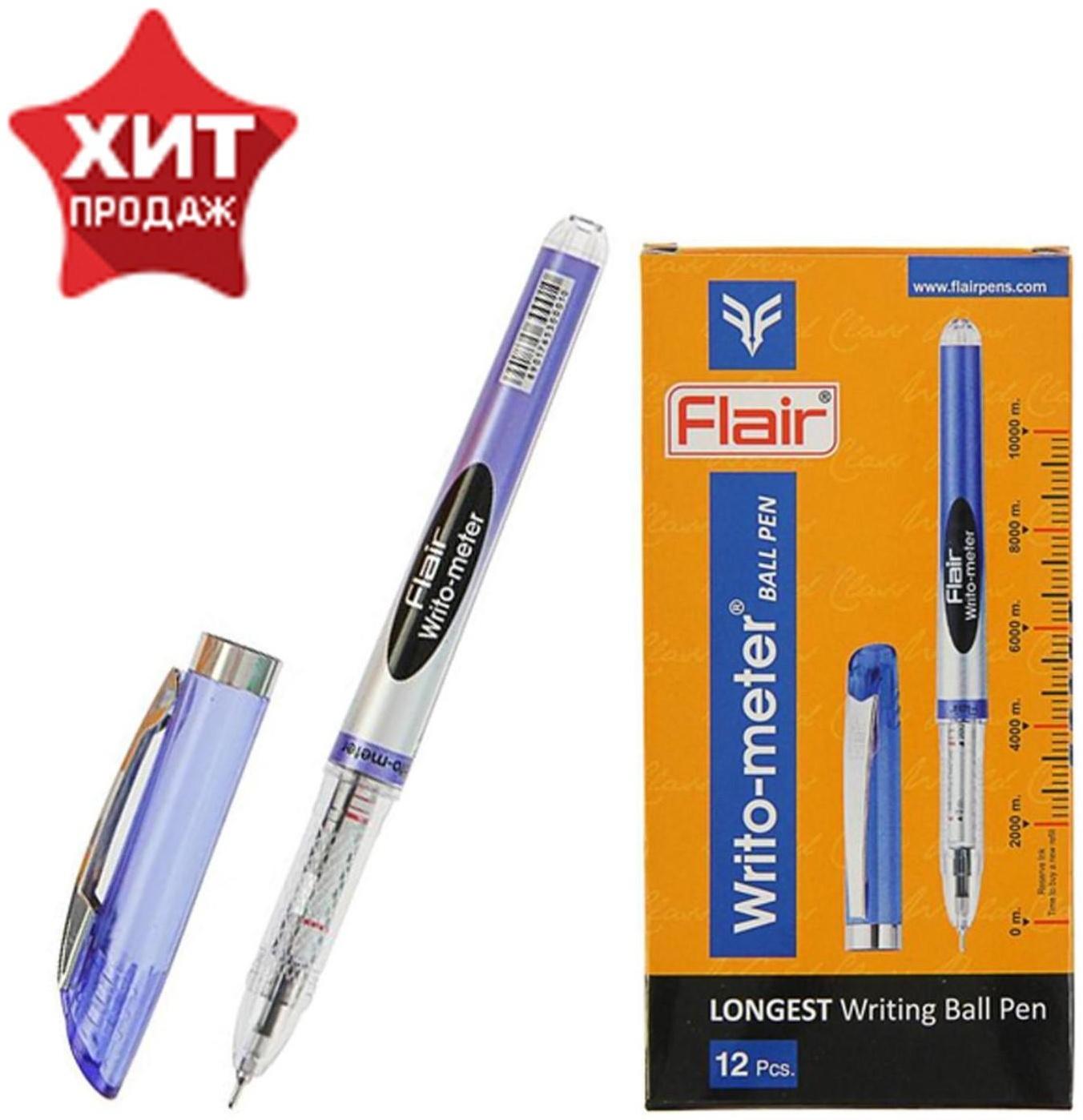 Ручка шариковая Flair Writo-Meter, узел- игла 0,6 мм (пишет 10 км) масляная основа, шкала на стержне, синяя