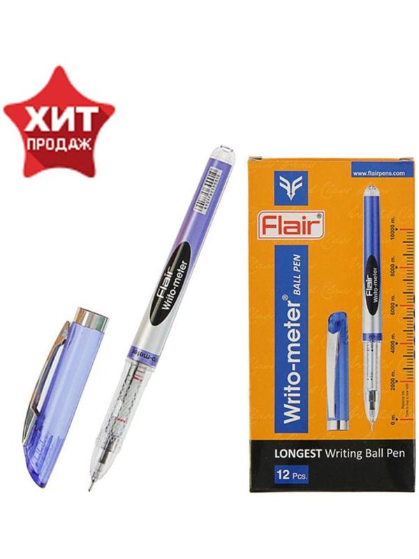 Ручка шариковая Flair Writo-Meter, узел- игла 0,6 мм (пишет 10 км) масляная основа, шкала на стержне, синяя