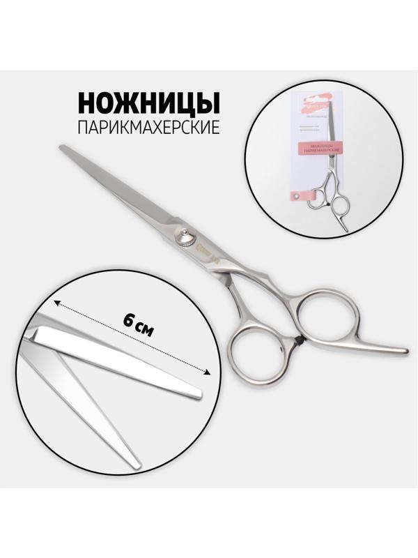 Ножницы парикмахерские с упором, лезвие — 6 см, цвет серебристый