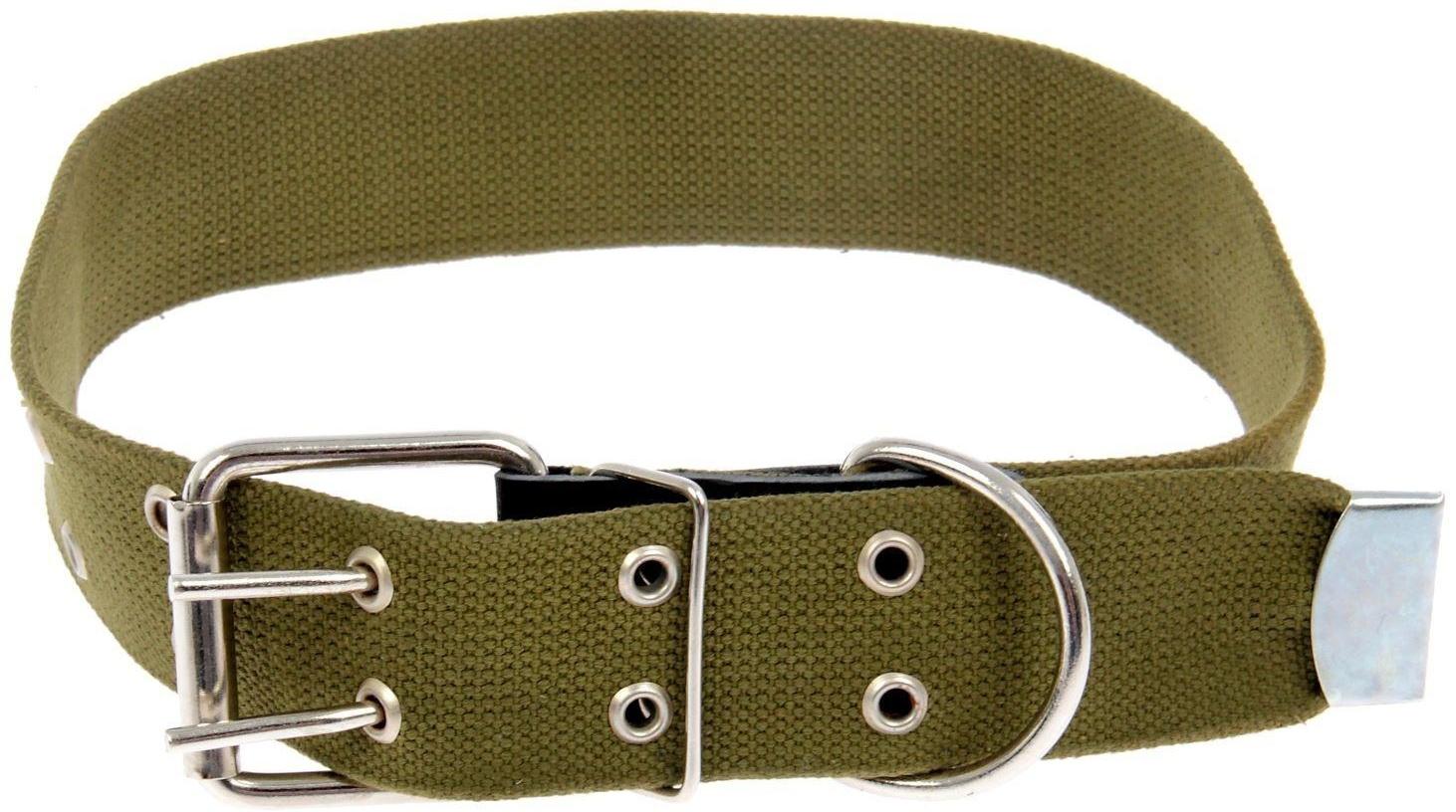 Ошейник брезентовый однослойный, 84 х 4.5 см, ОШ 50-70 см, хаки