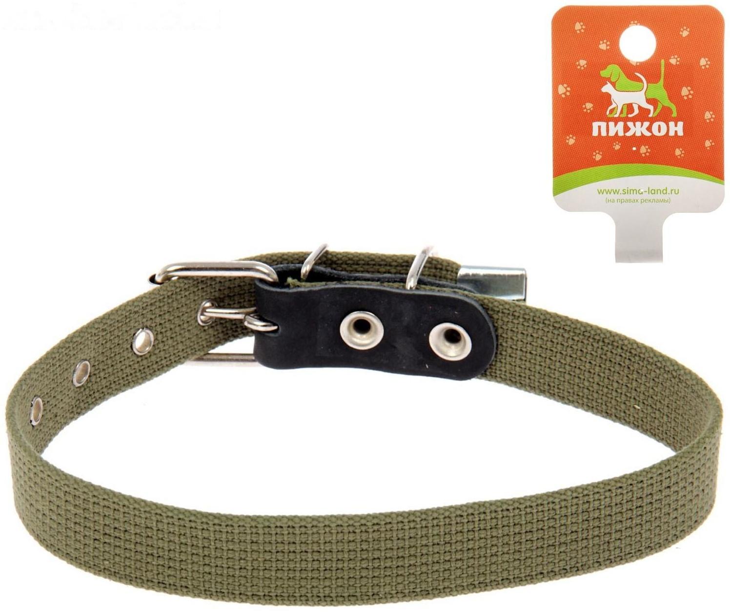Ошейник брезентовый однослойный, 57 х 2,5 см, ОШ 35-45 см, хаки