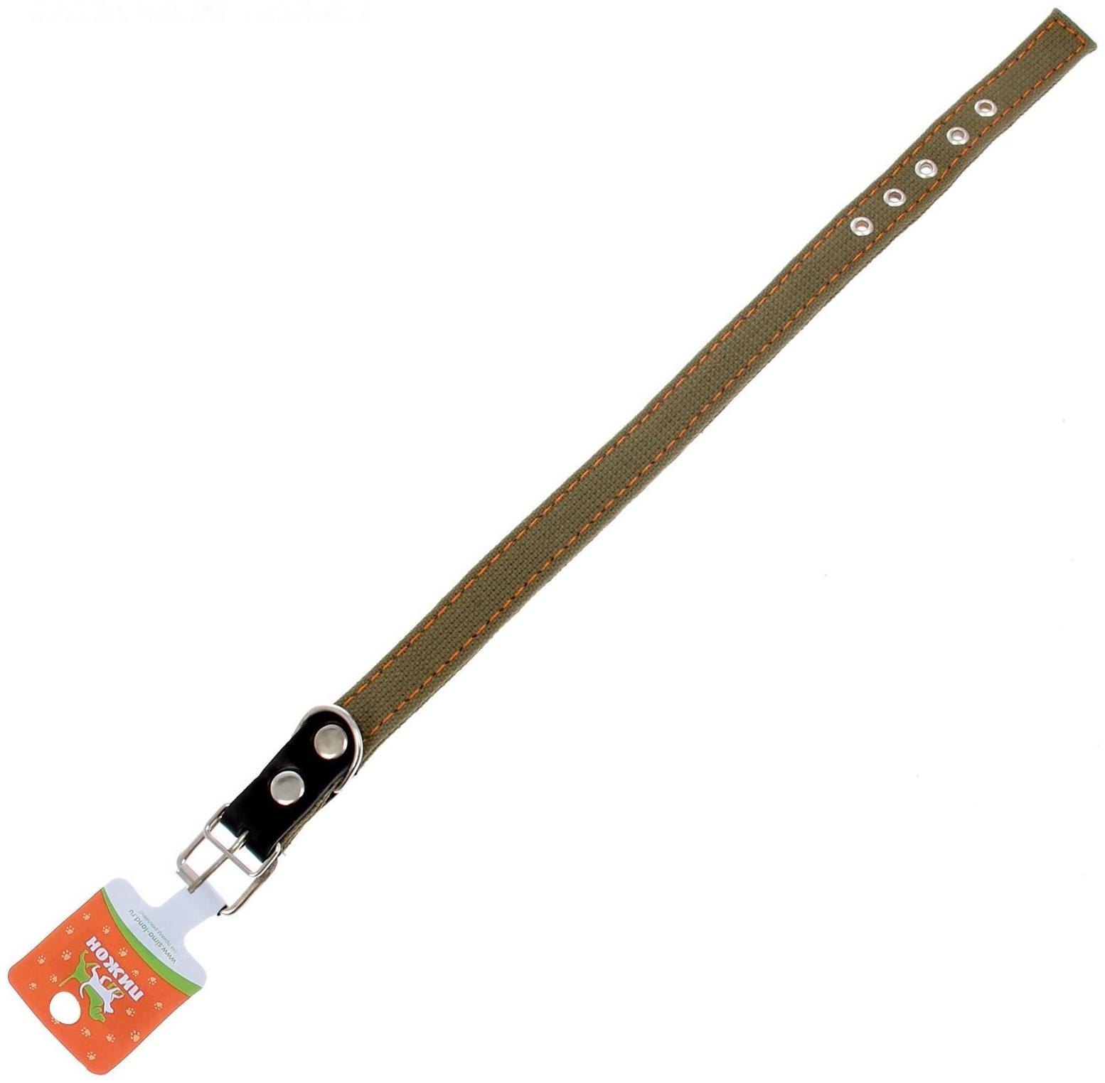 Ошейник брезентовый двухслойный, 54 х 2,5 см, ОШ 35-45 см, хаки