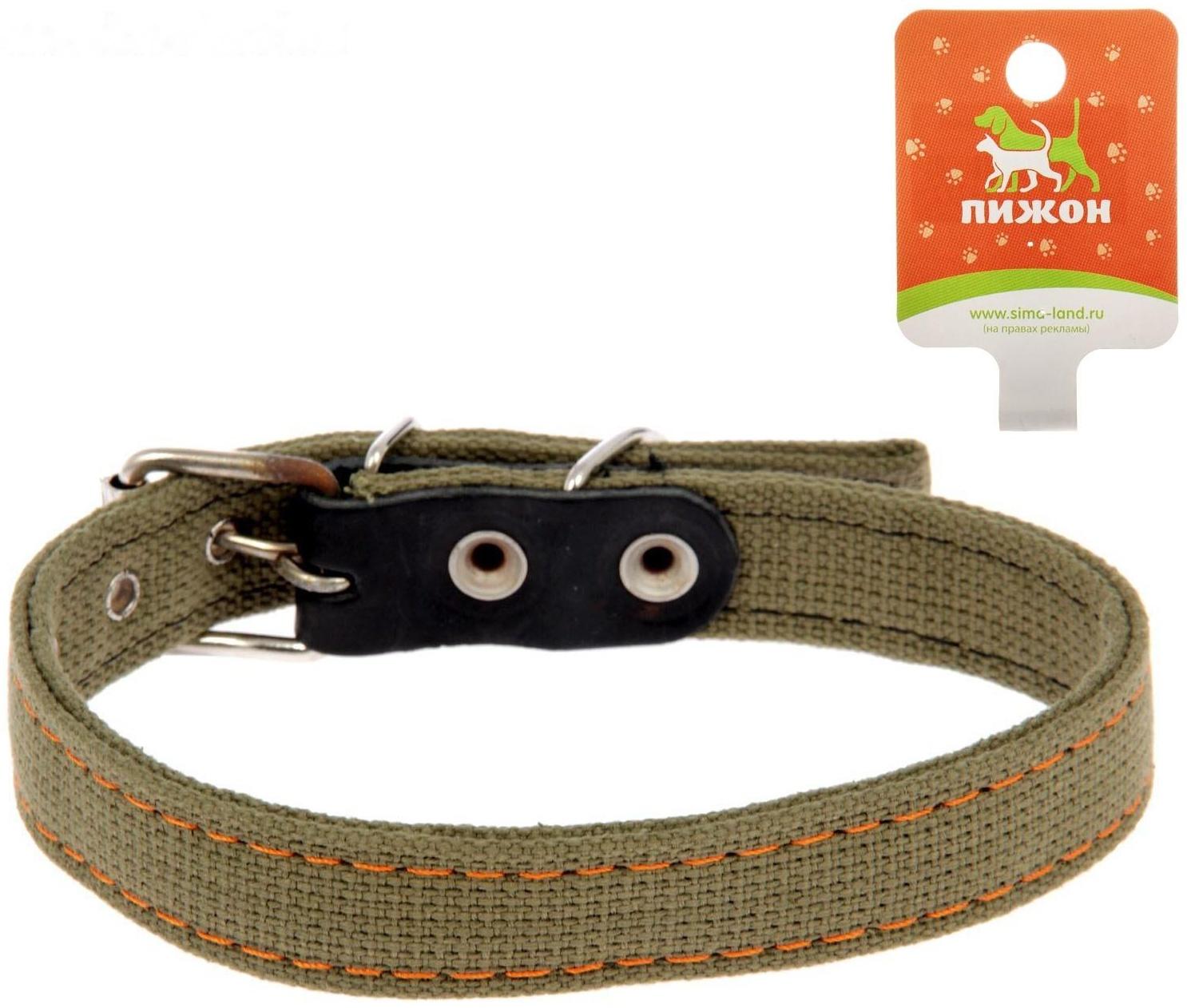 Ошейник брезентовый двухслойный, 54 х 2,5 см, ОШ 35-45 см, хаки