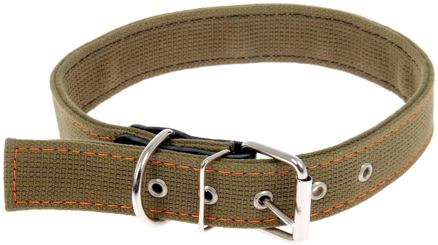 Ошейник брезентовый двухслойный, 72 х 3,6 см, ОШ 45-60 см, хаки