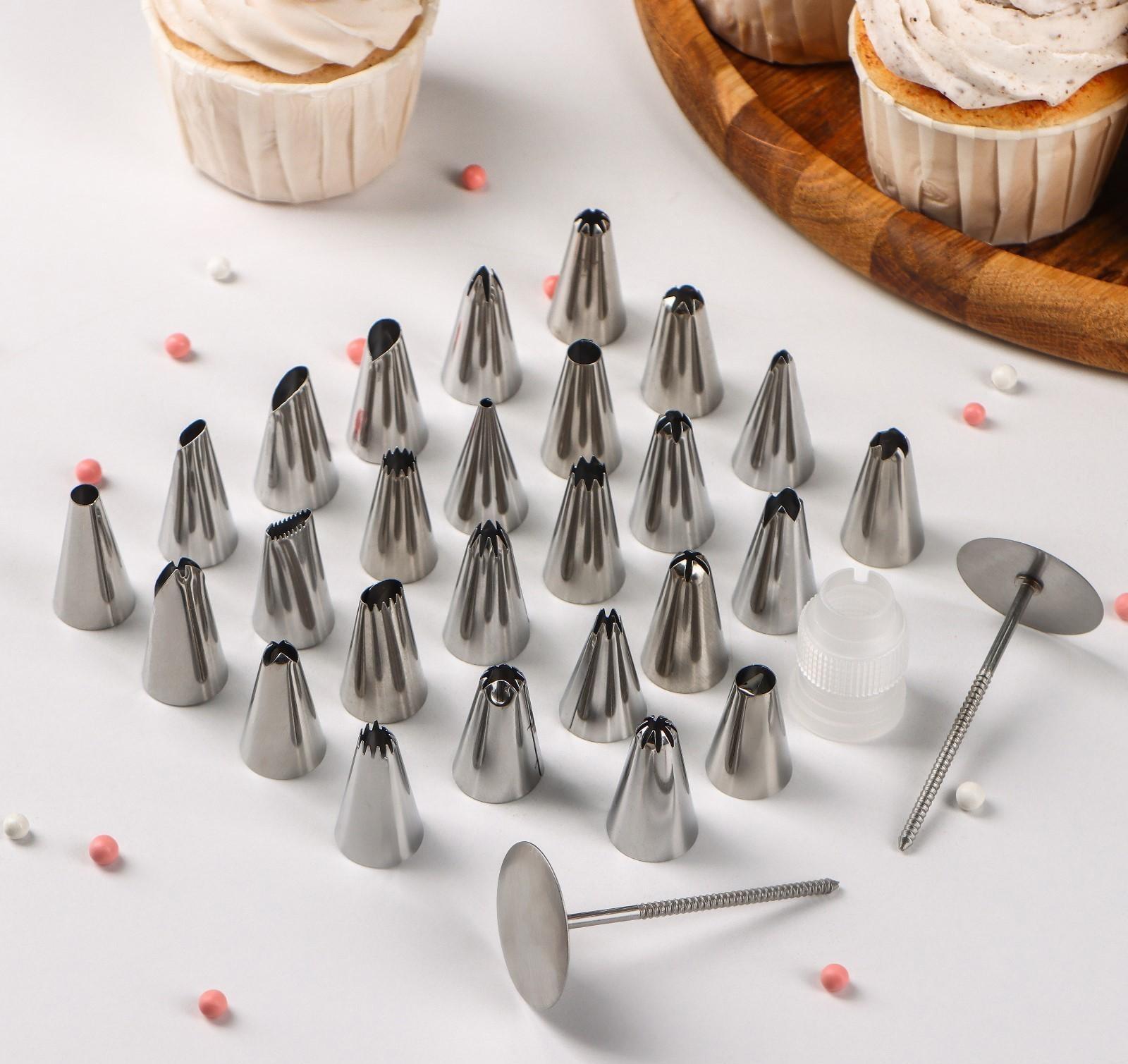 Набор насадок кондитерских, d=1,7 см, 26 шт, адаптер, кондитерский гвоздь, в кейсе
