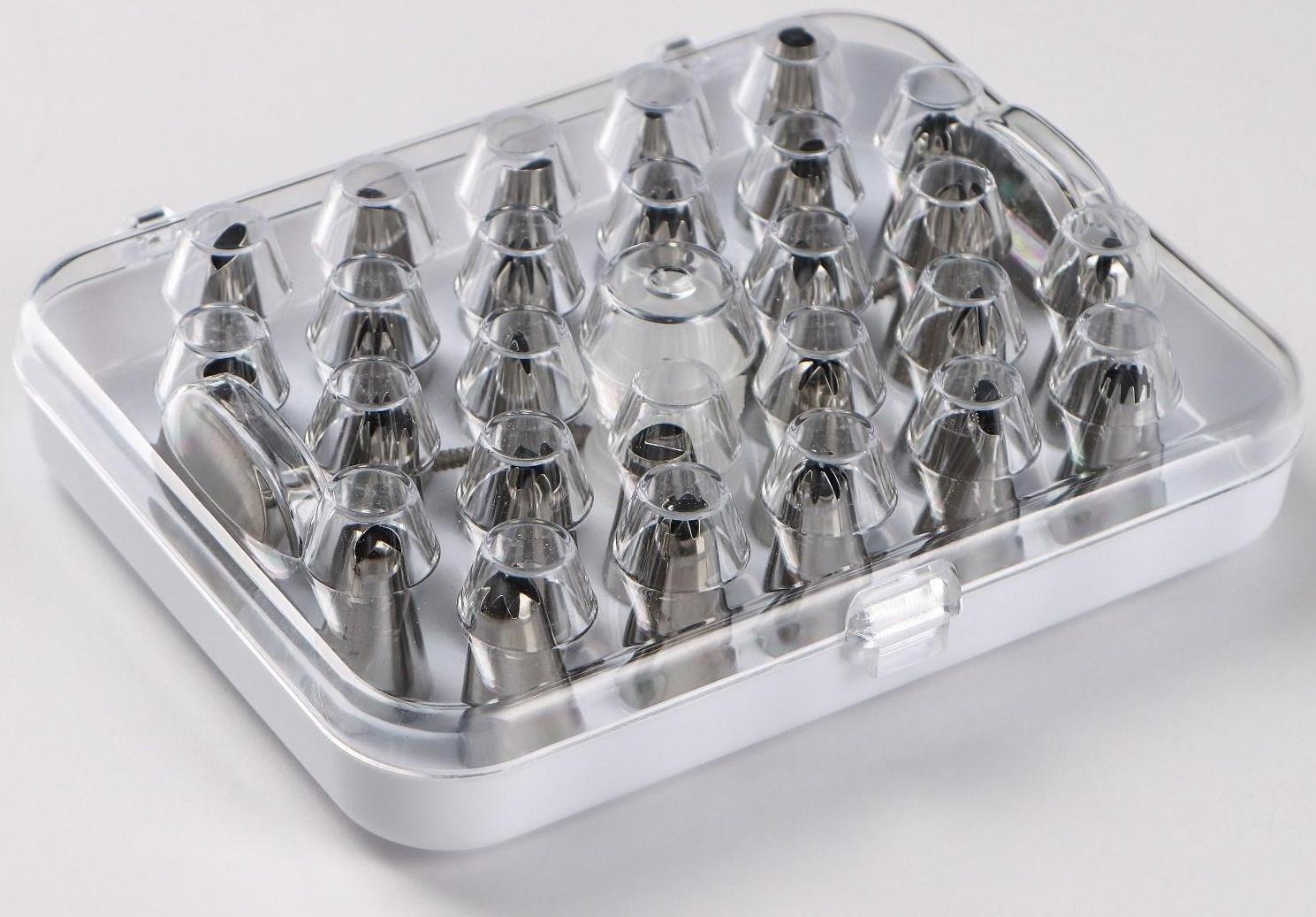 Набор насадок кондитерских, d=1,7 см, 26 шт, адаптер, кондитерский гвоздь, в кейсе