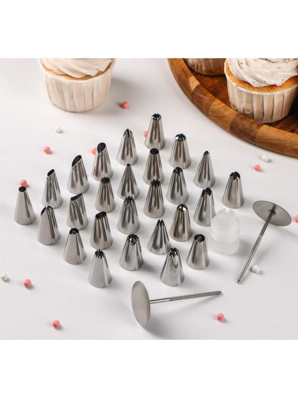 Набор насадок кондитерских, d=1,7 см, 26 шт, адаптер, кондитерский гвоздь, в кейсе