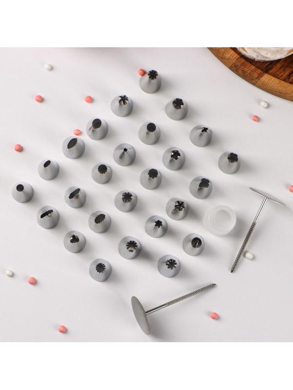 Набор насадок кондитерских, d=1,7 см, 26 шт, адаптер, кондитерский гвоздь, в кейсе