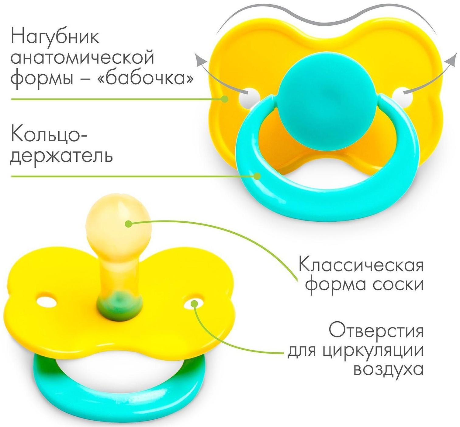 Соска-пустышка латексная классическая «Карамелька» с кольцом, от 0 мес., цвета МИКС