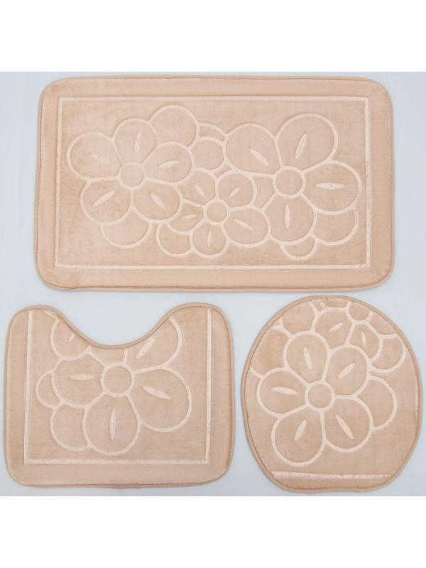 Набор ковриков для ванной и туалета Доляна, 3 шт: 36×43, 40×50, 50×80 см, цвет бежевый