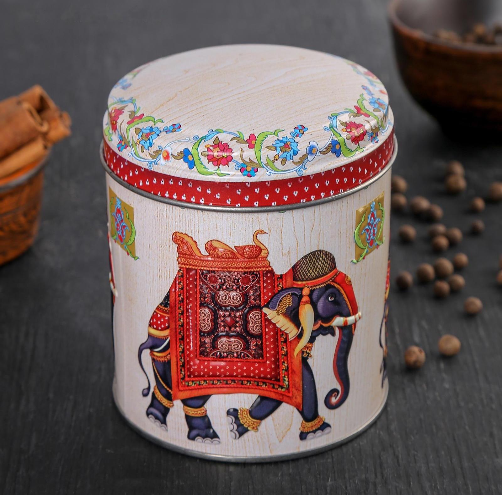 Банка для сыпучих «Индийский слон», 800 мл, 9,9×11 см, круглая, рисунок МИКС
