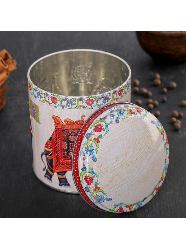 Банка для сыпучих «Индийский слон», 800 мл, 9,9×11 см, круглая, рисунок МИКС