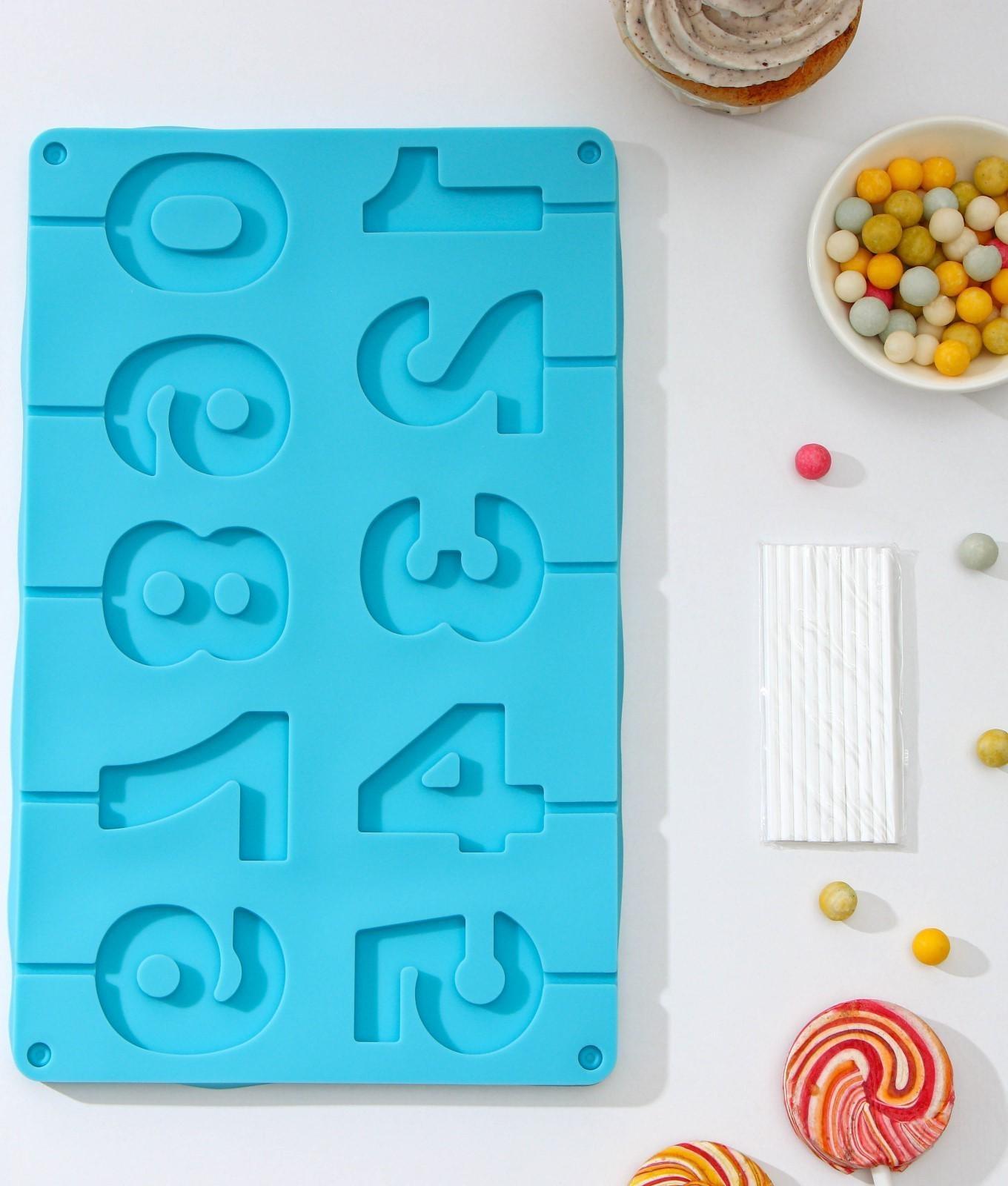 Форма для леденцов Доляна «Арифметика», 29×17 см, 10 ячеек, с палочками, цвет МИКС