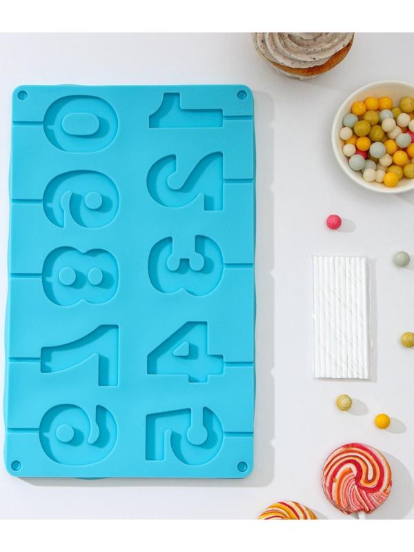 Форма для леденцов Доляна «Арифметика», 29×17 см, 10 ячеек, с палочками, цвет МИКС