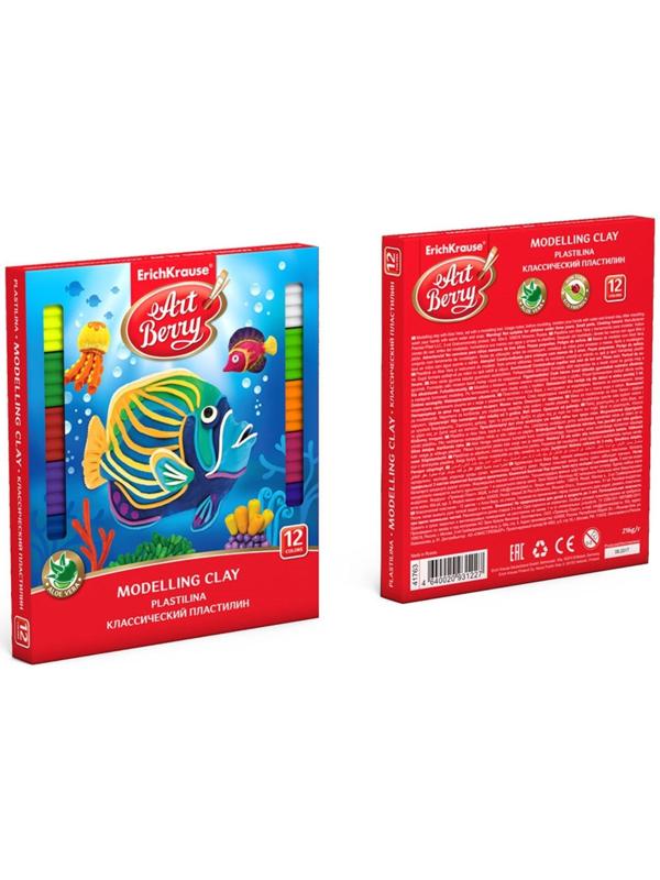 Пластилин 12 цветов, 216 г, ErichKrause, с алоэ вера, со стеком, индивидуальная упаковка брусков, в картонной упаковке
