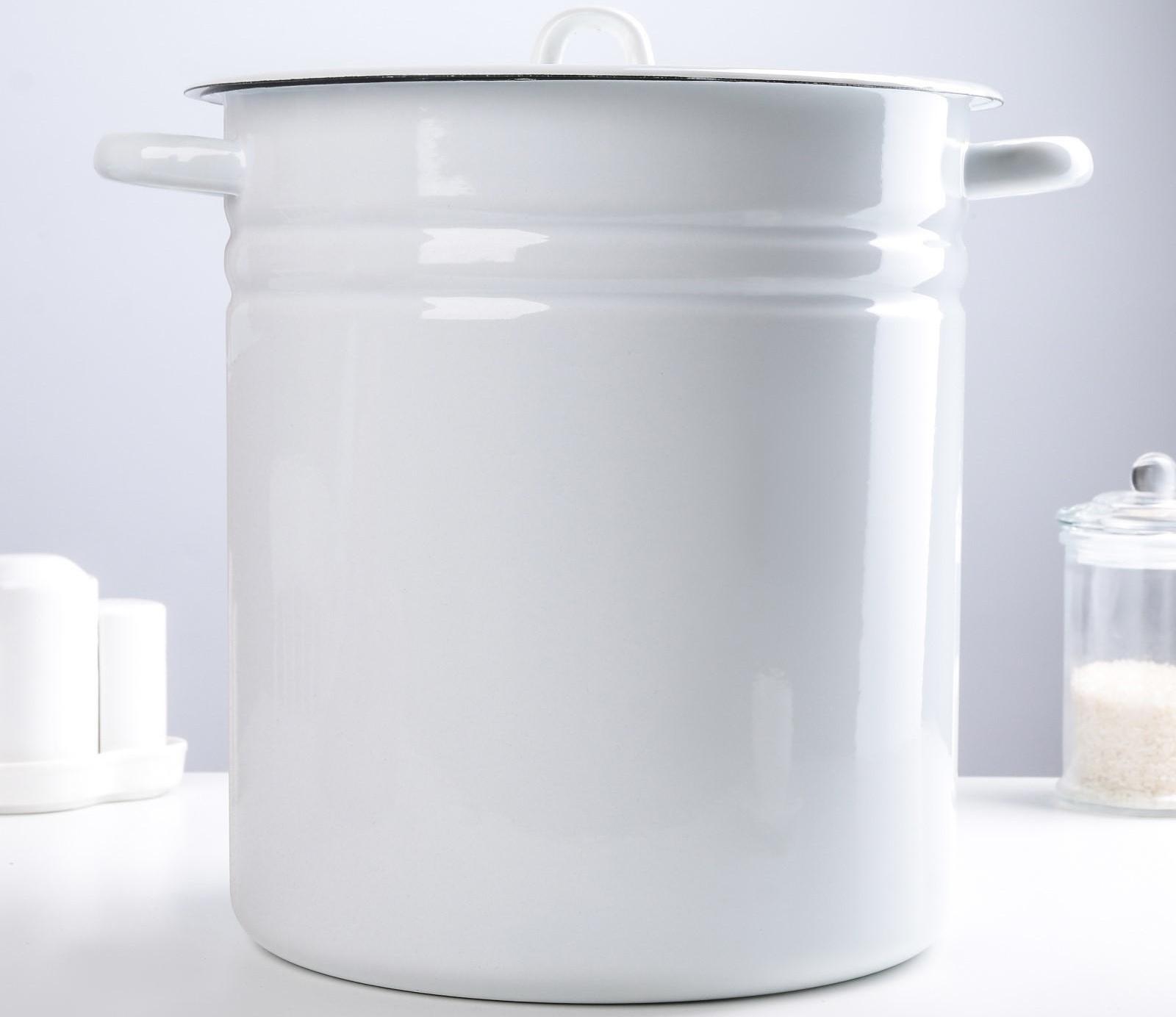 Кастрюля цилиндрическая, 12 л, металлическая крышка, индукция, цвет белый