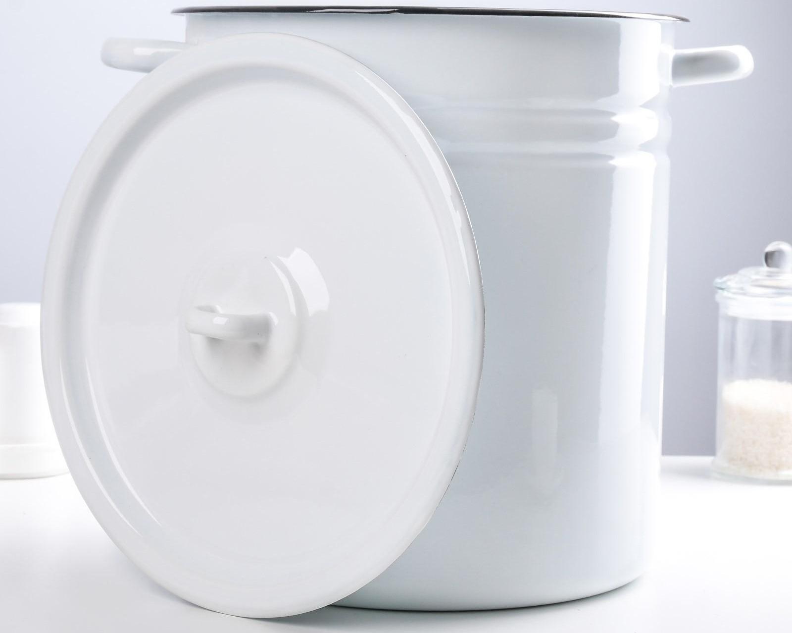 Кастрюля цилиндрическая, 12 л, металлическая крышка, индукция, цвет белый