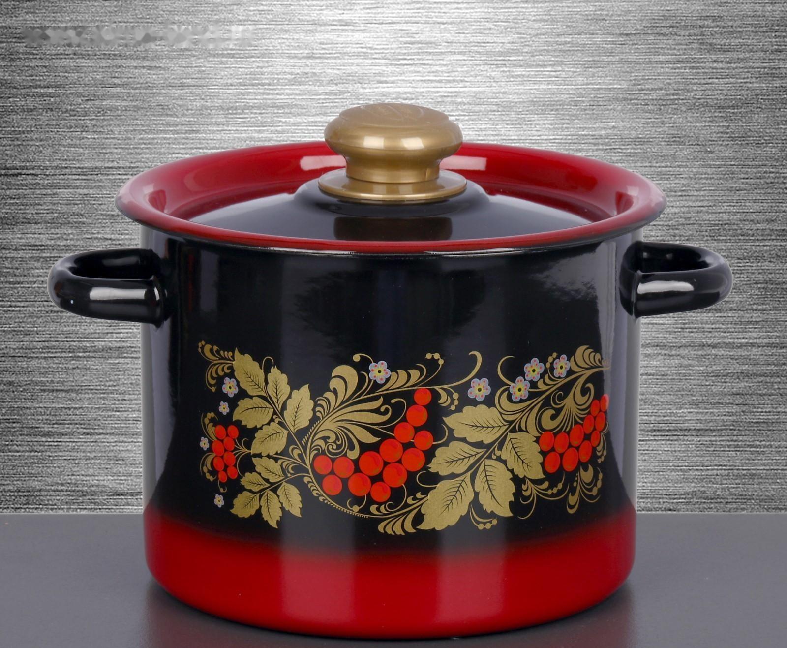 Кастрюля, 3,5 л, эмалированная крышка, индукция, цвет красно-чёрный МИКС