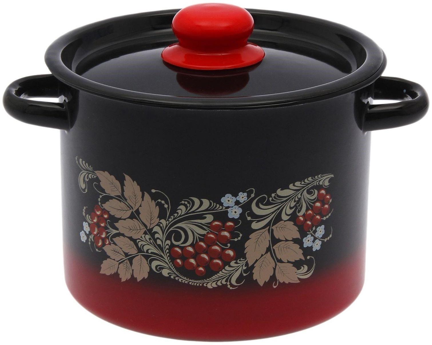 Кастрюля, 3,5 л, эмалированная крышка, индукция, цвет красно-чёрный МИКС