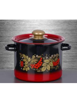 Кастрюля, 3,5 л, эмалированная крышка, индукция, цвет красно-чёрный МИКС
