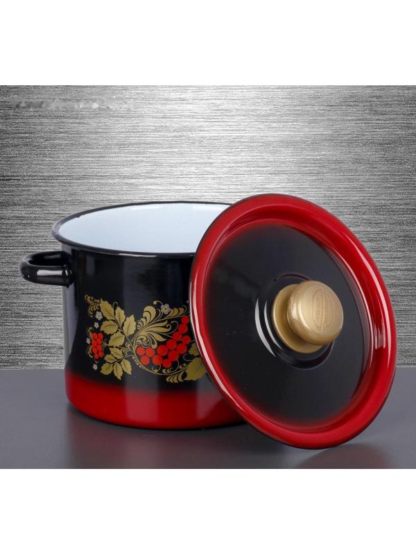Кастрюля, 3,5 л, эмалированная крышка, индукция, цвет красно-чёрный МИКС