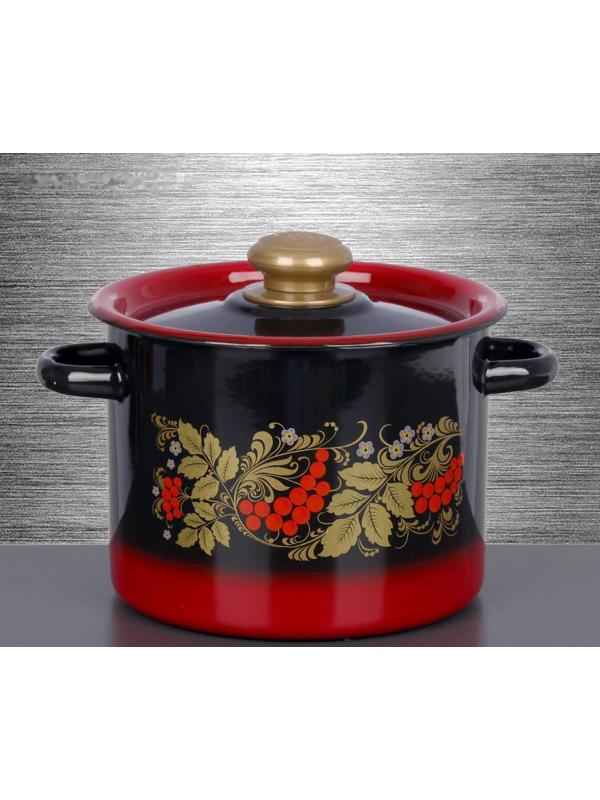 Кастрюля, 3,5 л, эмалированная крышка, индукция, цвет красно-чёрный МИКС