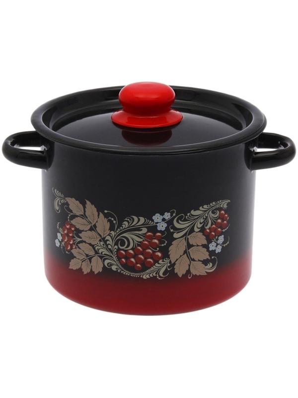 Кастрюля, 3,5 л, эмалированная крышка, индукция, цвет красно-чёрный МИКС