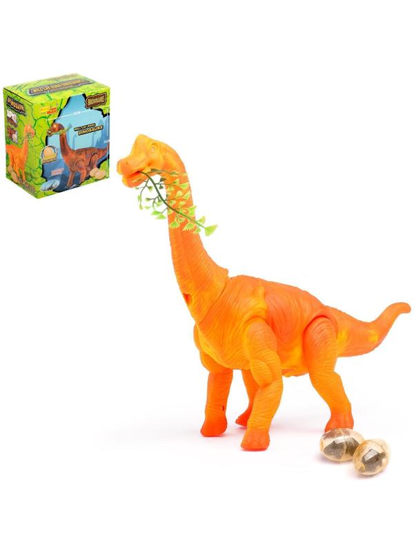 Динозавр «Брахиозавр травоядный», работает от батареек, откладывает яйца, с проектором, цвет оранжевый