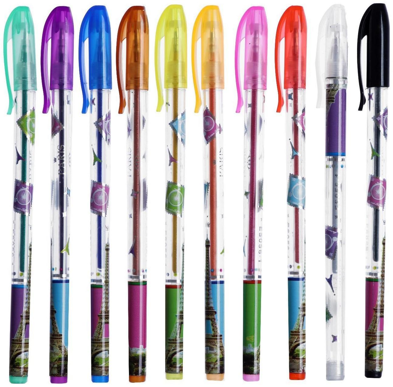 Набор гелевых ручек 10 цветов, металлик, с блестками