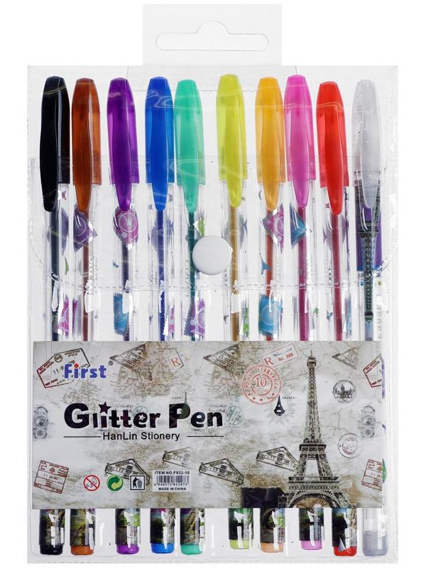Набор гелевых ручек 10 цветов, металлик, с блестками