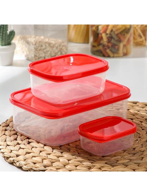 Набор контейнеров пищевых прямоугольных Доляна, 3 шт: 150 мл, 500 мл, 1,2 л, цвет красный
