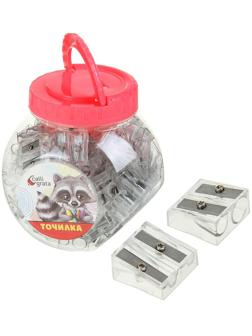 Точилка двойная, пластик/металл, корпус прозрачный