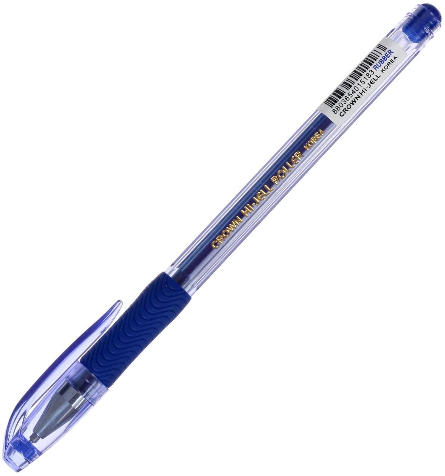 Ручка гелевая Crown HJR-500RNB, чернила синие, узел 0.7 мм, резиновый упор