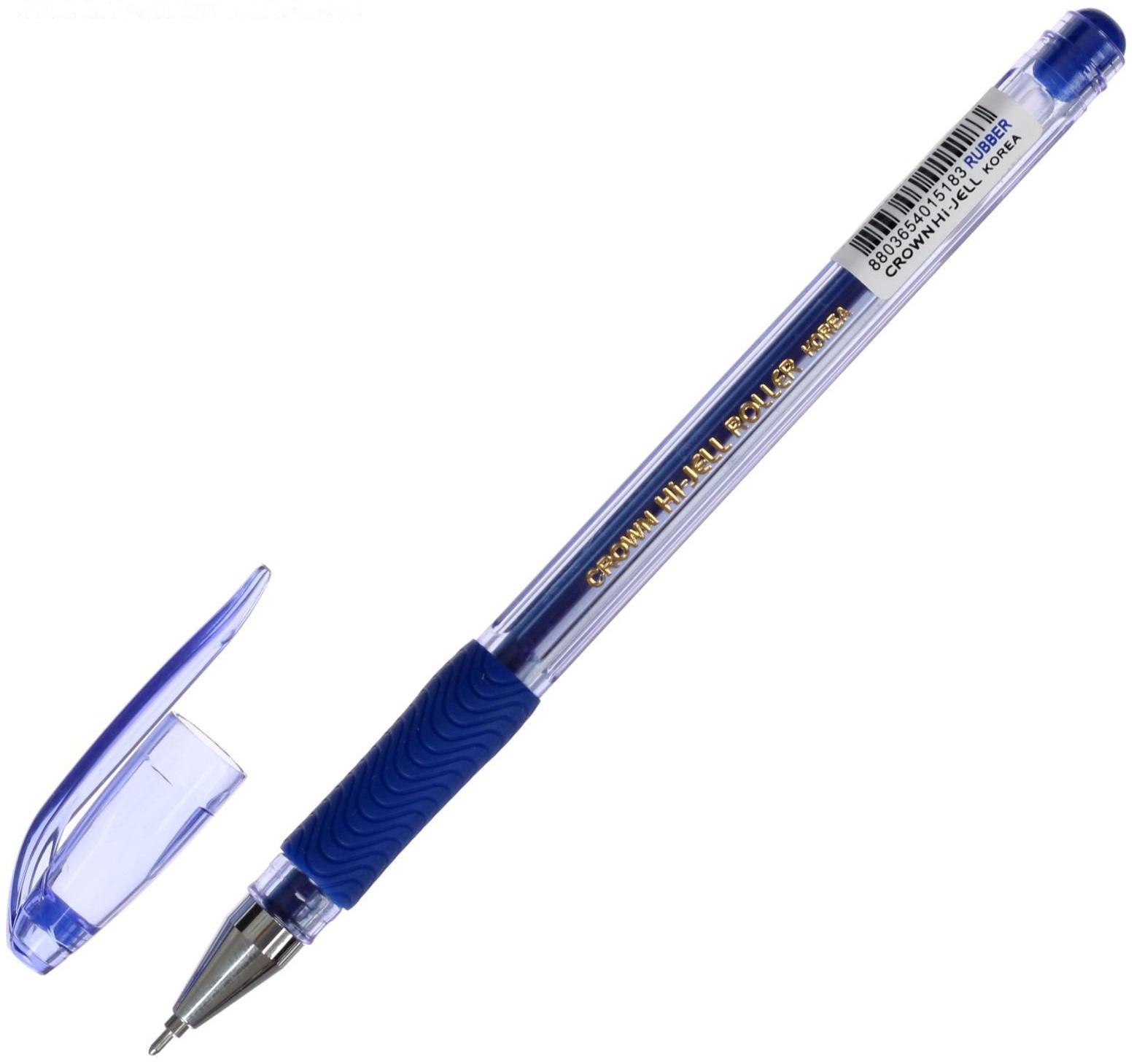 Ручка гелевая Crown HJR-500RNB, чернила синие, узел 0.7 мм, резиновый упор