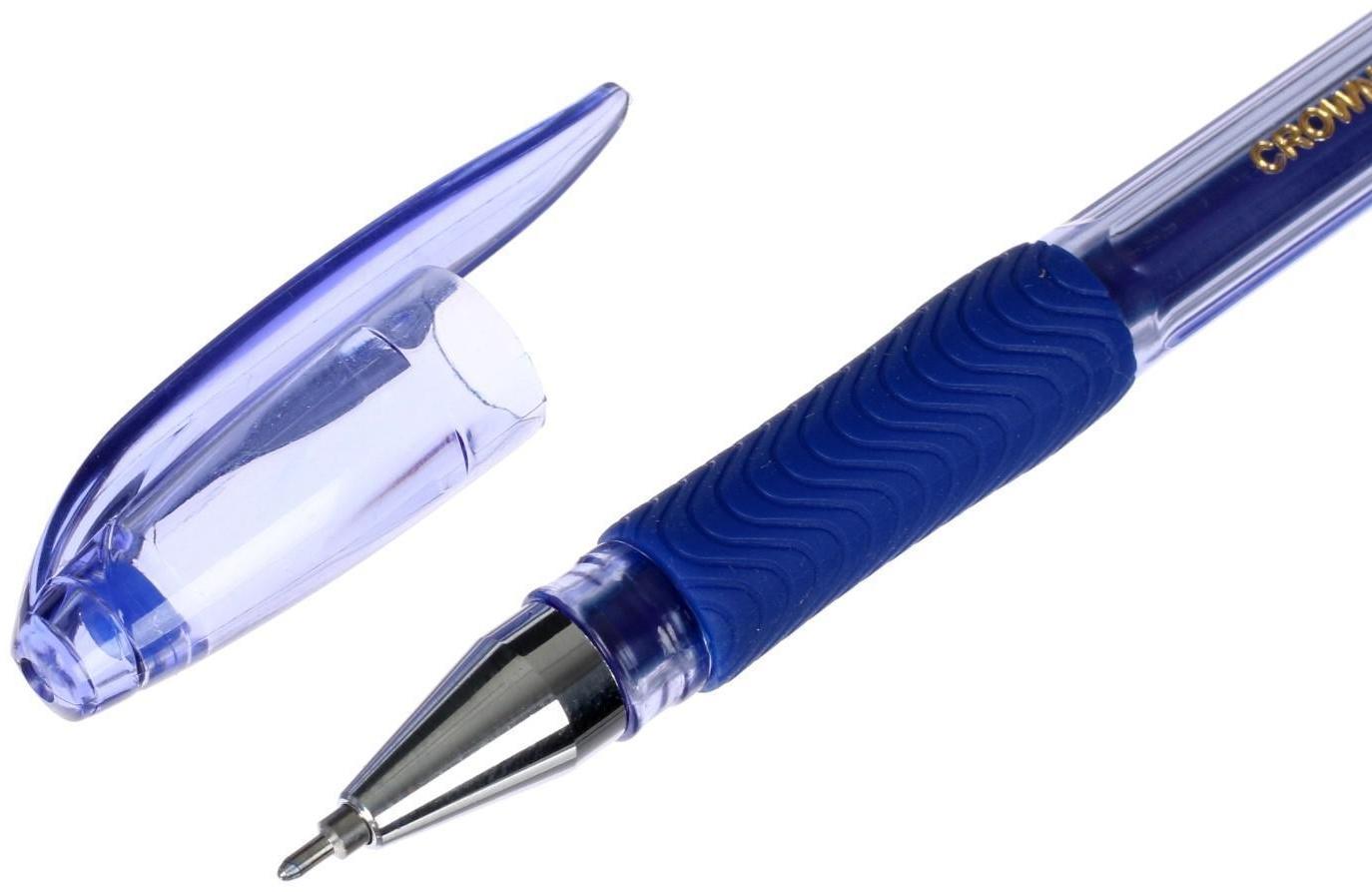 Ручка гелевая Crown HJR-500RNB, чернила синие, узел 0.7 мм, резиновый упор