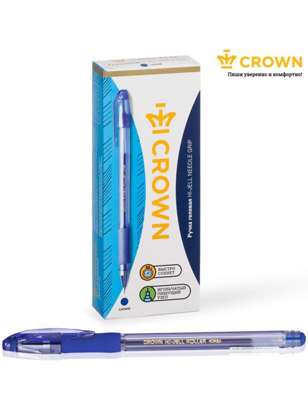 Ручка гелевая Crown HJR-500RNB, чернила синие, узел 0.7 мм, резиновый упор