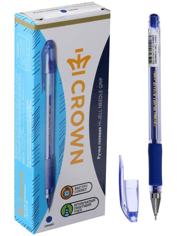Ручка гелевая Crown HJR-500RNB, чернила синие, узел 0.7 мм, резиновый упор
