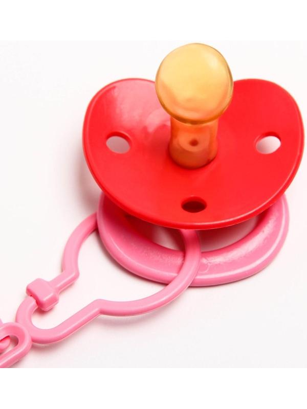 Соска-пустышка ортодонтическая, латекс, от 0 мес., с держателем, «Мур-мур», цвет розовый