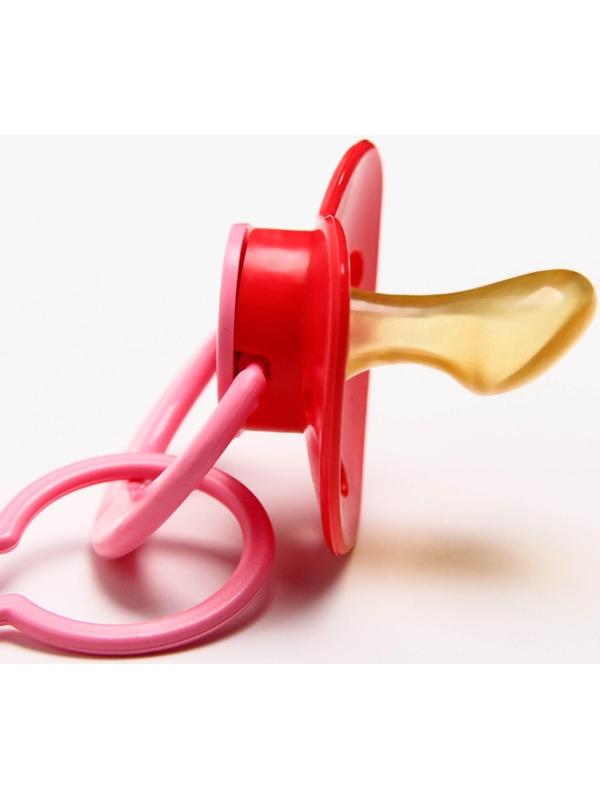 Соска-пустышка ортодонтическая, латекс, от 0 мес., с держателем, «Мур-мур», цвет розовый