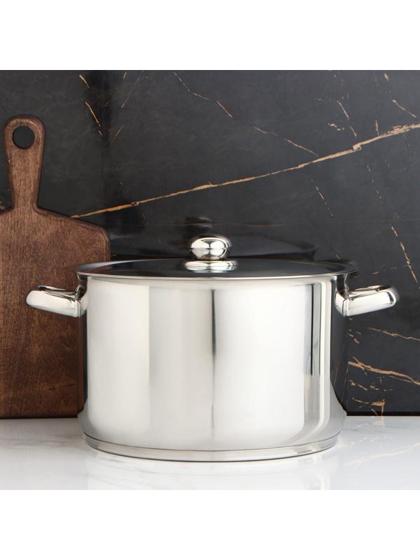 Кастрюля цельнотянутая «Профи», 10 л, d=28 см, металлическая крышка, с теплораспределительным слоем, капсульное дно, цвет серебряный