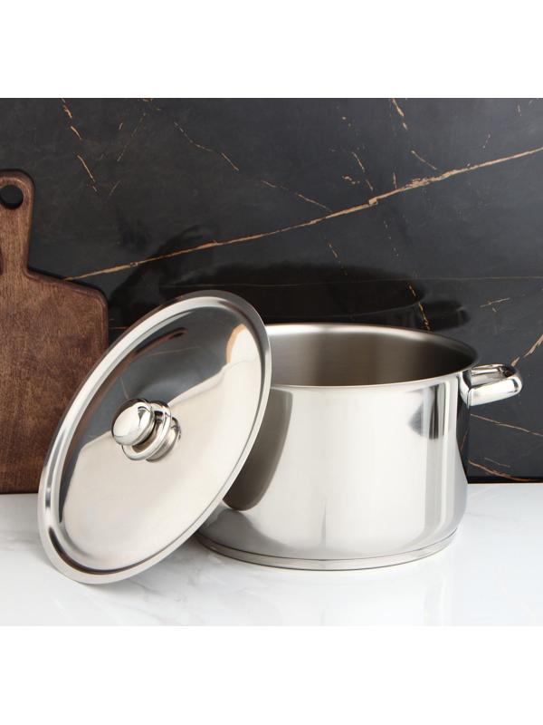 Кастрюля цельнотянутая «Профи», 10 л, d=28 см, металлическая крышка, с теплораспределительным слоем, капсульное дно, цвет серебряный