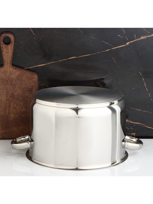 Кастрюля цельнотянутая «Профи», 10 л, d=28 см, металлическая крышка, с теплораспределительным слоем, капсульное дно, цвет серебряный