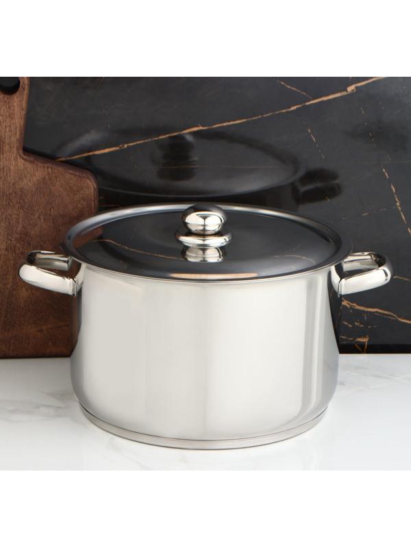 Кастрюля цельнотянутая «Профи», 10 л, d=28 см, металлическая крышка, с теплораспределительным слоем, капсульное дно, цвет серебряный