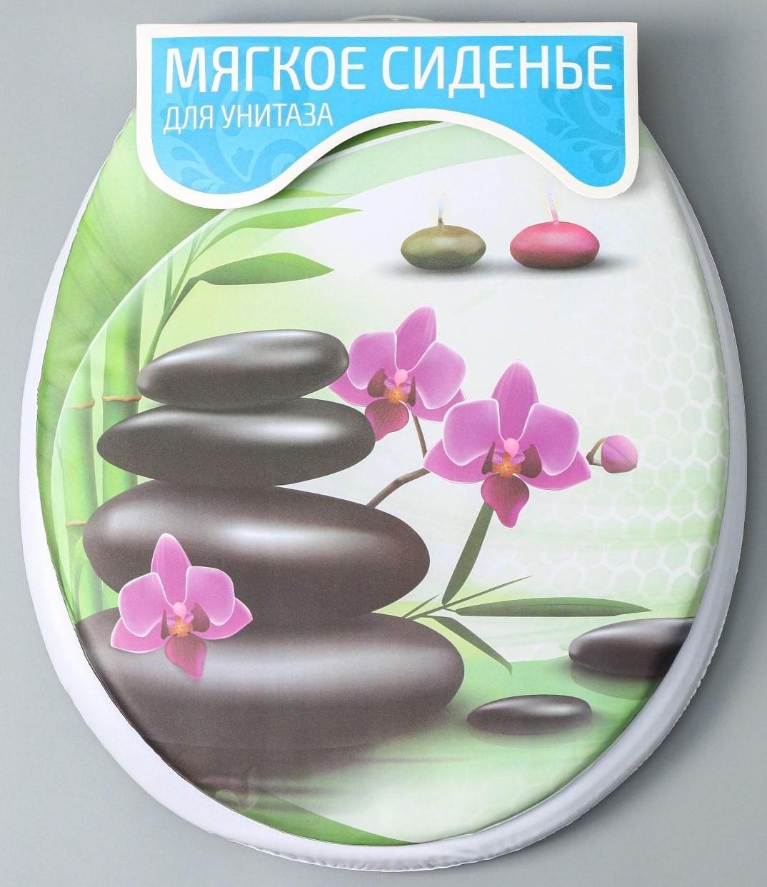 Сиденье для унитаза с крышкой Доляна «Камни дзен», 40×37 см, мягкое