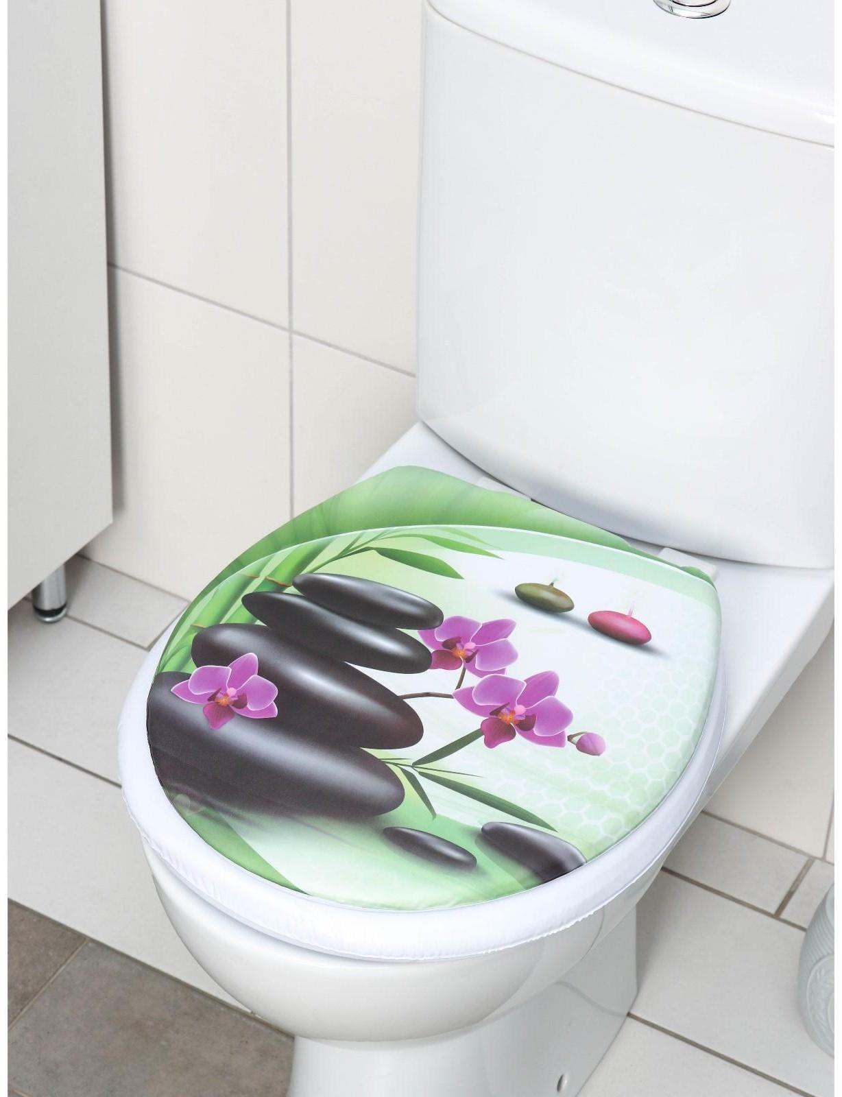 Сиденье для унитаза с крышкой Доляна «Камни дзен», 40×37 см, мягкое